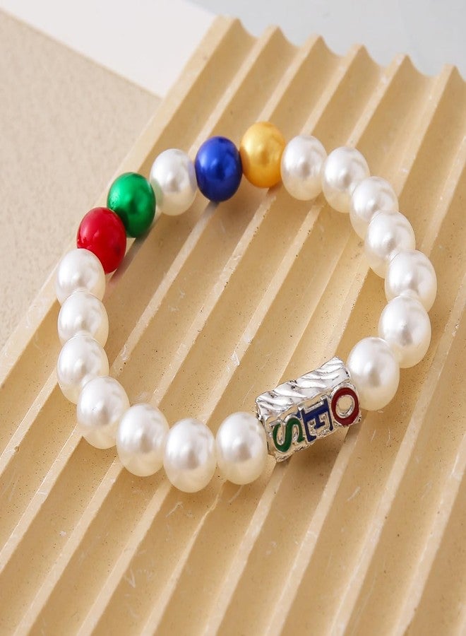 HUSURU Order Of Eastern Star Club Gifts Letters OES Sorority Pearl Women Bracelet - Image 5